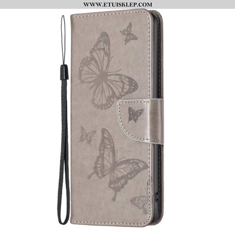 Etui Folio do Samsung Galaxy M23 5G z Łańcuch Paski Z Nadrukiem Motyli